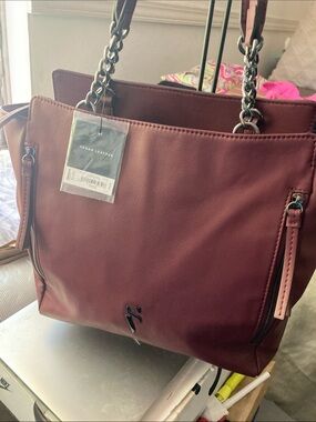 Simply Vera Vera Wang Wine Vegan Leather Tote with Chain Straps